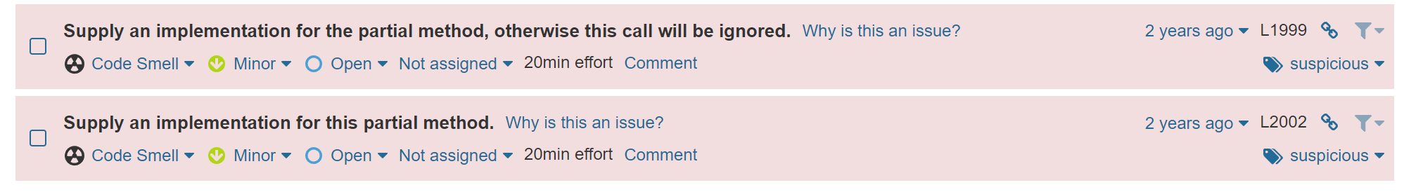 SonarQube missing implementation